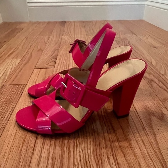 J. Crew Sydney Hot Pink Patent Leather Block Heel Sandals Size 7 - Picture 5 of 10
